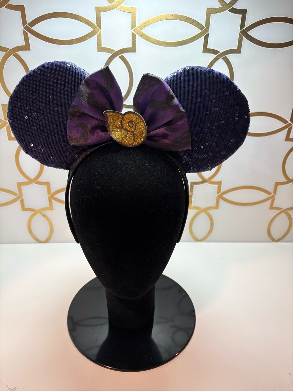 Disney Purple Sequin Mouse Ear Headband with Gold Nautilus Emblem